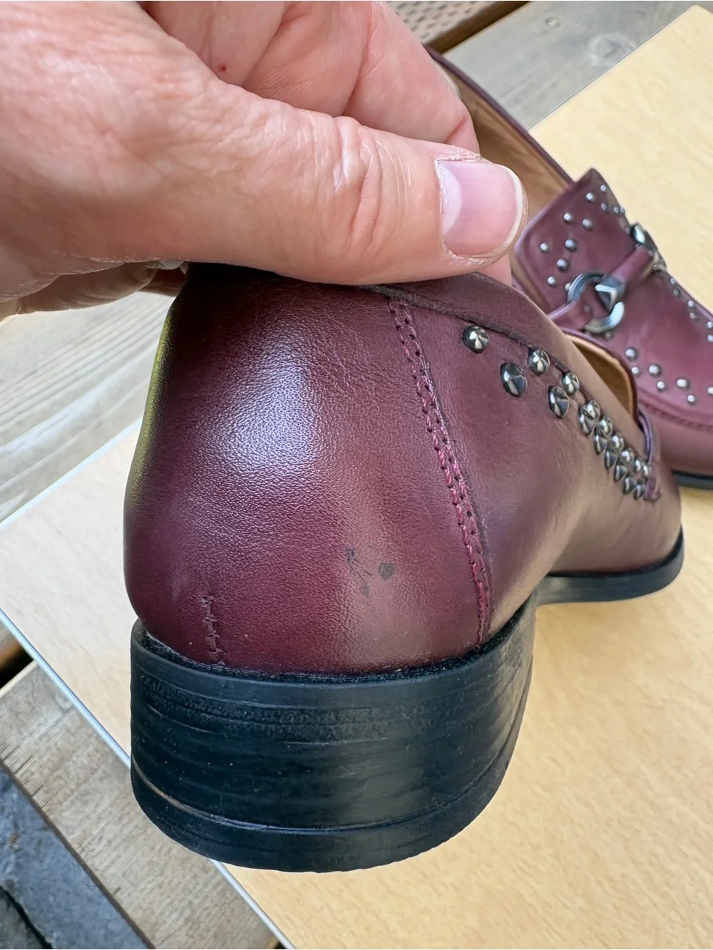 Miz Mooz Ira Studded Leather Loafers In Burgundy Sz 39 EU